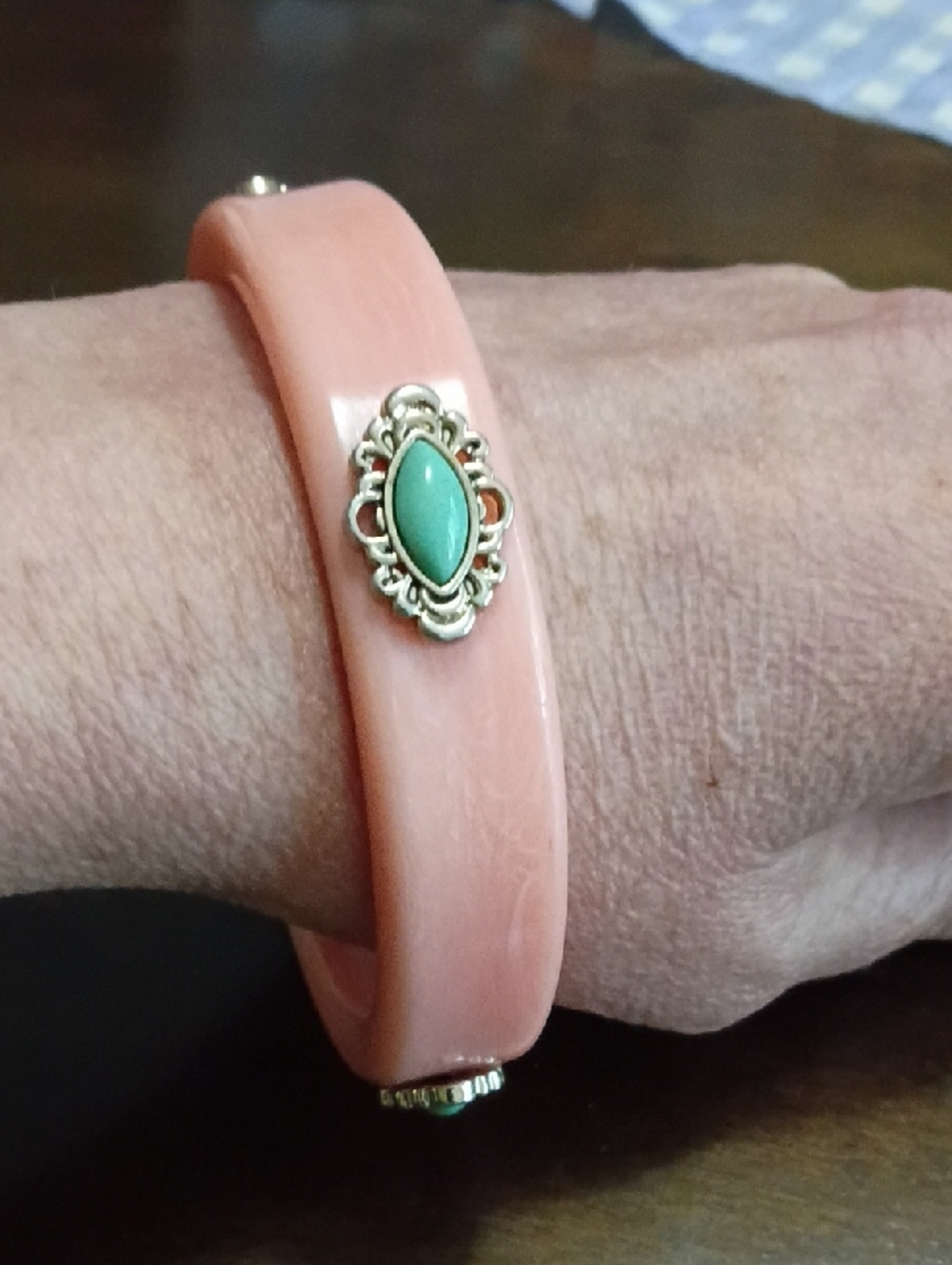 Peach Resin Bangle with Turquoise Accent - Women's Jewelry